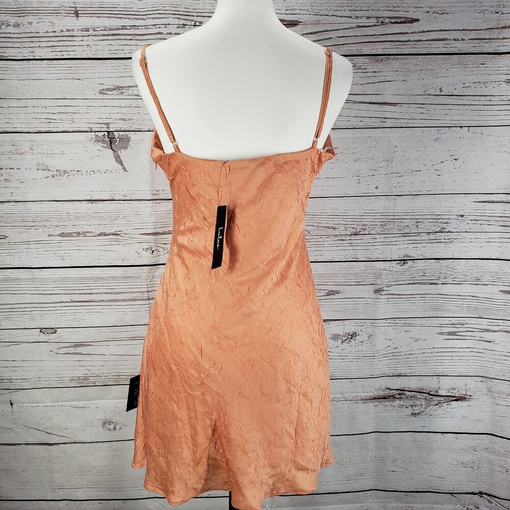 Lulus New Women's Peach Orange Crinkle Satin Mini Slip Dress Size M - Picture 12 of 12